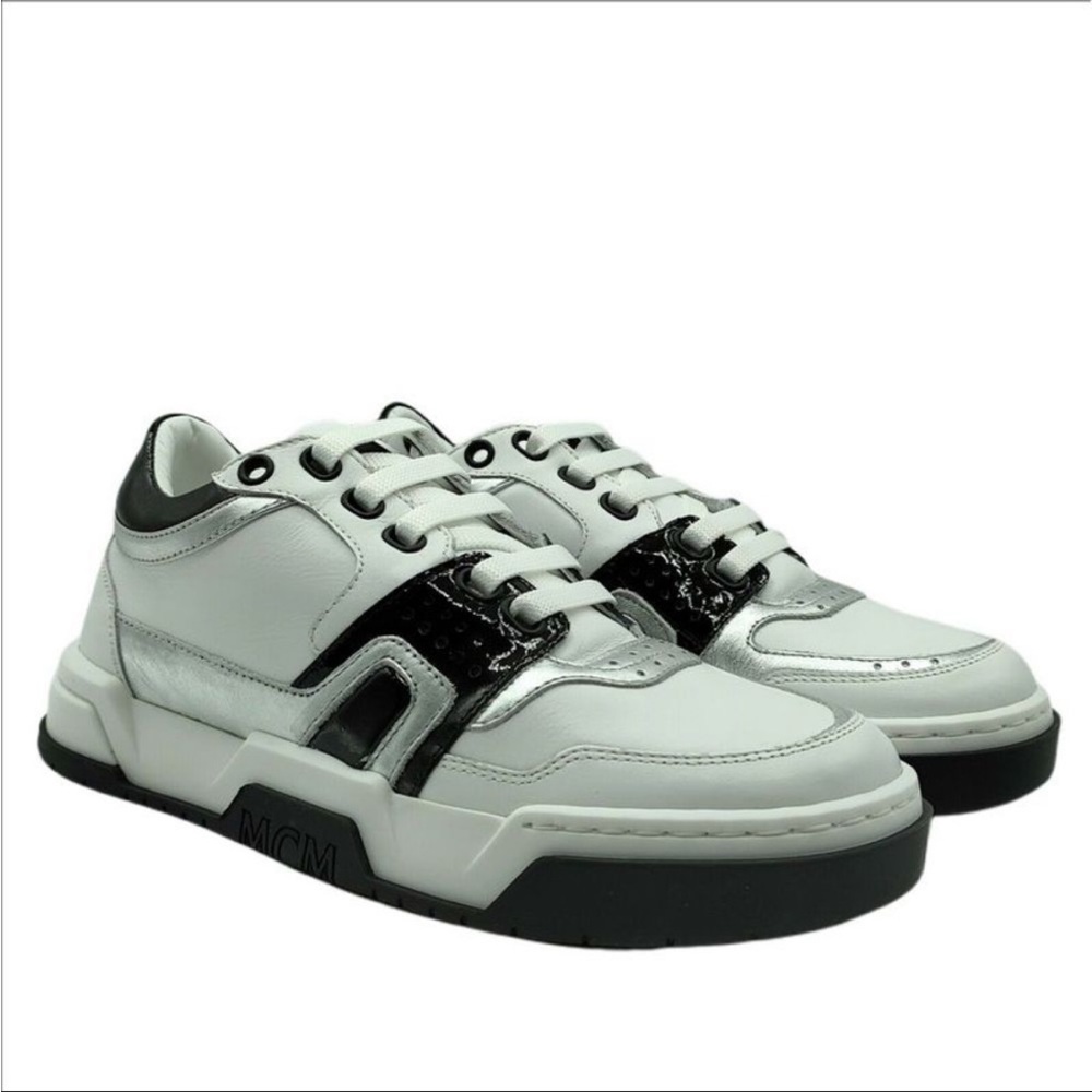 MCM Women's White Leather Visetos Low-top Sneaker EU 37